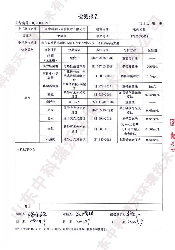 實(shí)驗(yàn)室廢水檢測(cè)報(bào)告--檢測(cè)正文